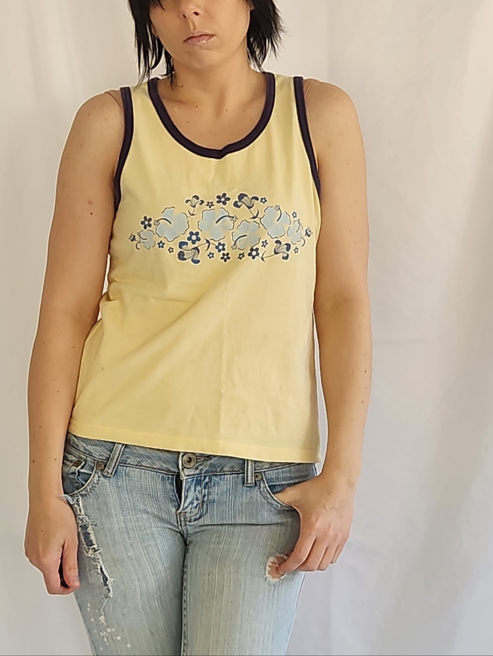 Y2K Yellow Hawaiin Flower Tank Top